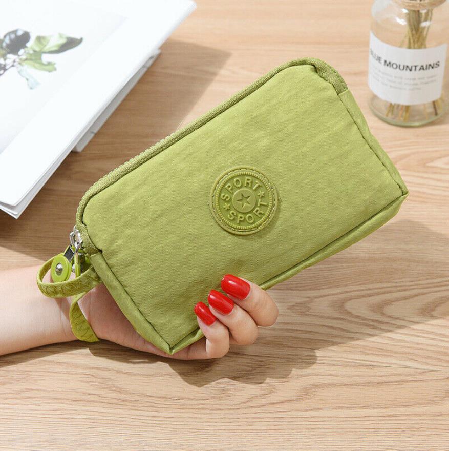 Womens Mini Phone Bag Short Wallet Three-Layer Zipper Purse Coin Purse Casual Solid Simple Lady Wrist Strap Card Wallet: C