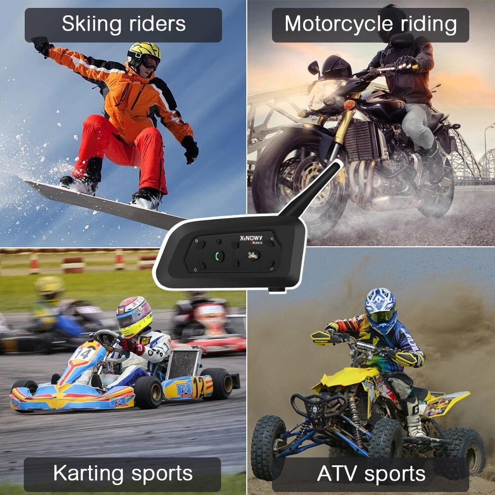 XINOWY V6 PRO casco de motocicleta Bluetooth intercomunicador auriculares 800M interfono comunicador para 6 conductores reproductor de música impermeable