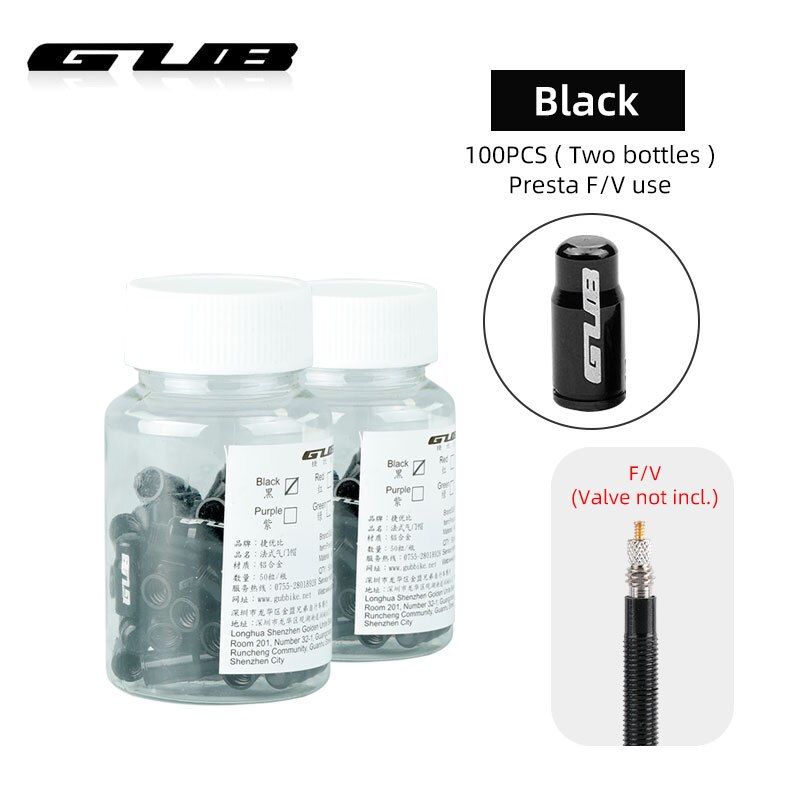 GUB 50/100 sztuk F/V/V zawór rowerowy ze stopu pokrywa Presta Schrader sutek Cap CNC obrabiane ze stopu anodowane w stylu rustykalnym darmowa: Presta Black 100PCS