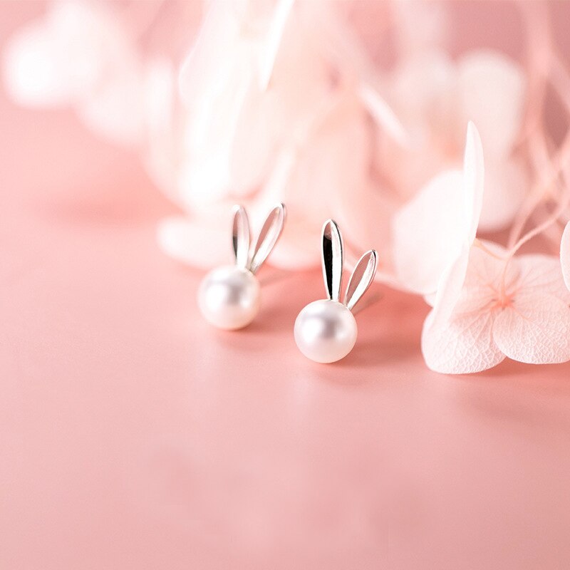 100% Echt 925 Sterling Zilveren Schattige Konijn Stud Oorbellen Voor Vrouwen Meisjes Kleurrijke Animal Oorbellen Studs Voor Verjaardag