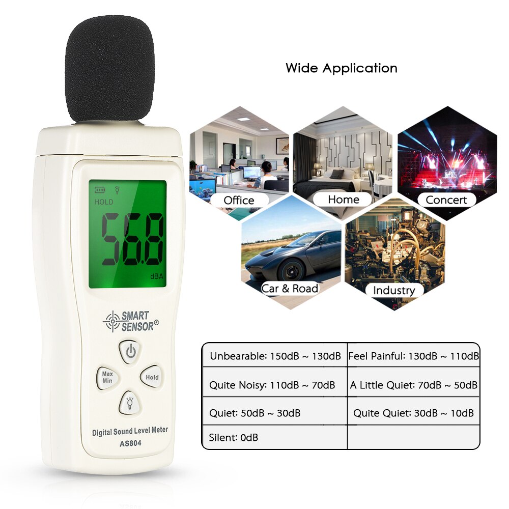 SMART SENSOR Mini Digital Sound Level Meter LCD Display Noise Meter Noise Measuring Instrument Decibel Tester 30-130dBA