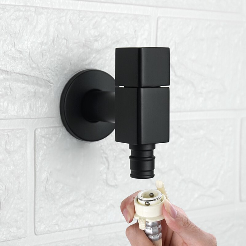 Matte Black Wall Mounted Brass Wasmachine Tap Tuin Outdoor Mop Pool Tap Wc Hoek Badkamer Water Kraan Bibcock