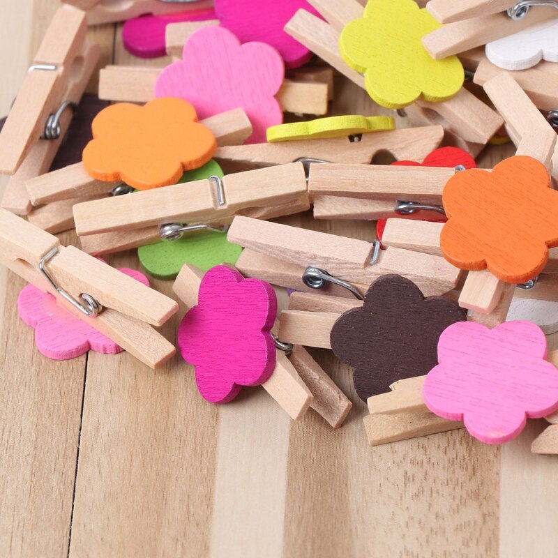 Mini pinzas de madera manualidades con flores de colores, tarjeta de fotos, pinza de ropa May30, 50 Uds.