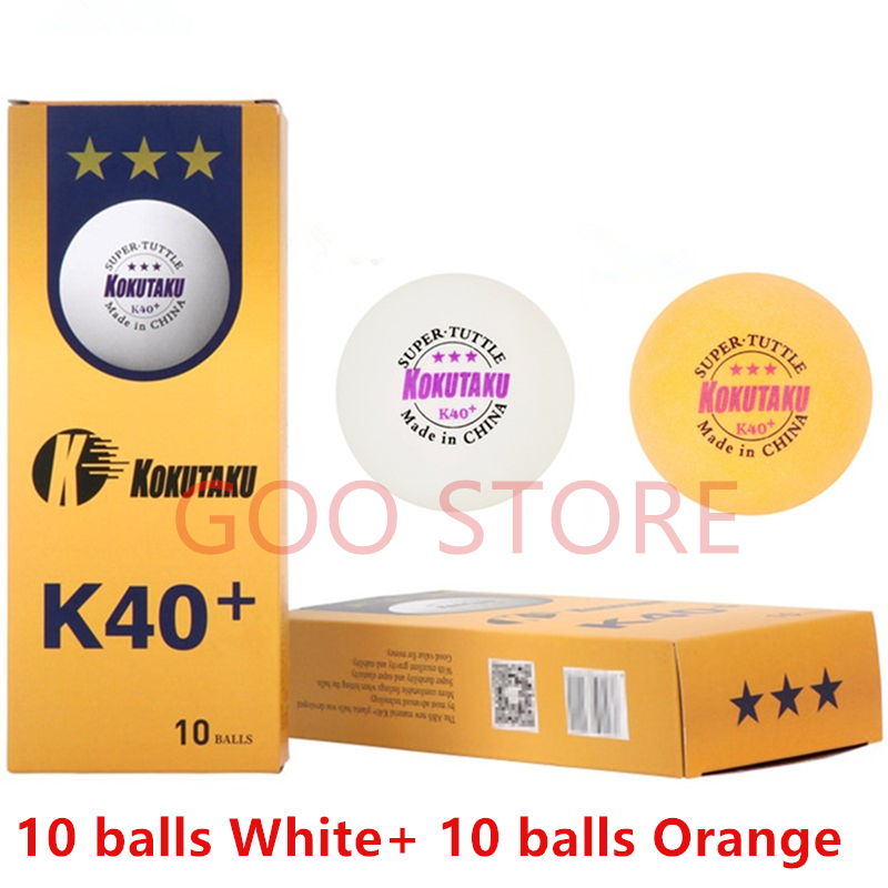 KOKUTAKU 3 stelle K40 + pallina da ping-Pong giochi di tripolazione professionali palline da ping Pong KOKUTAKU in plastica ABS cucite: 10 bianca 10 arancia