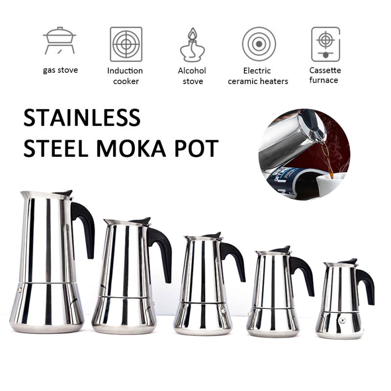 2/4/6/9/12 Cups Espresso Coffee Maker Portable Moka Pot Stainless Steel Coffee Brewer Kettle Pot For Pro Barista Kitchen Pots