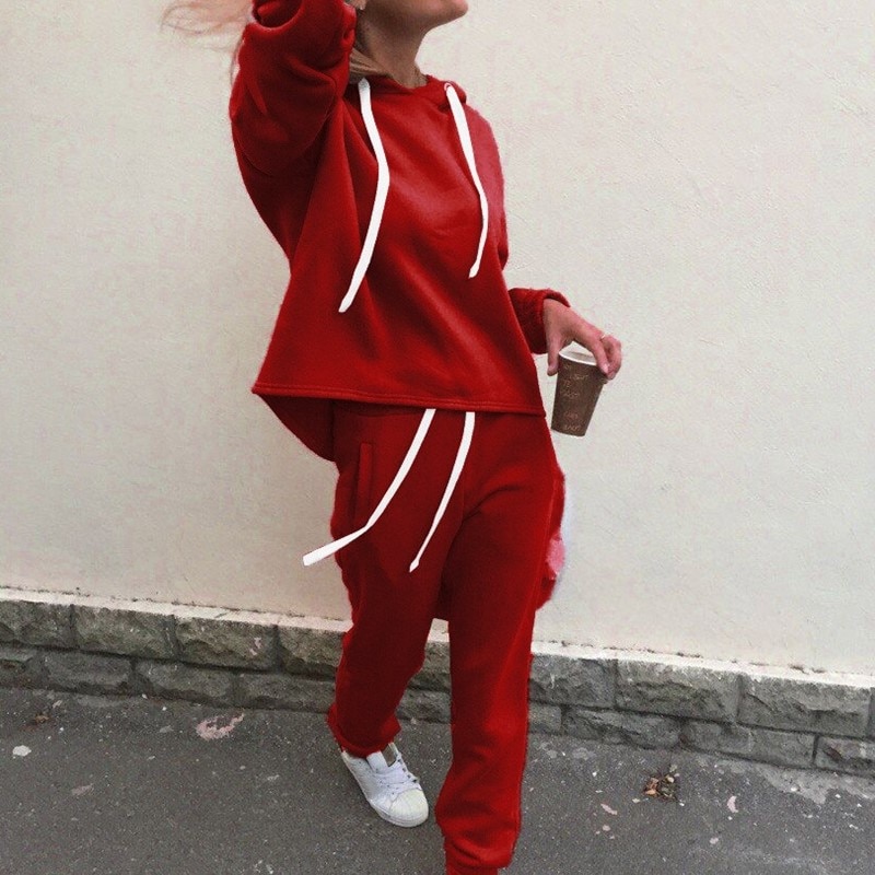 Autumn Tracksuit Long Sleeve Thicken Hooded Sweatshirts 2 Piece Set Casual Sport Suit Women Running Set