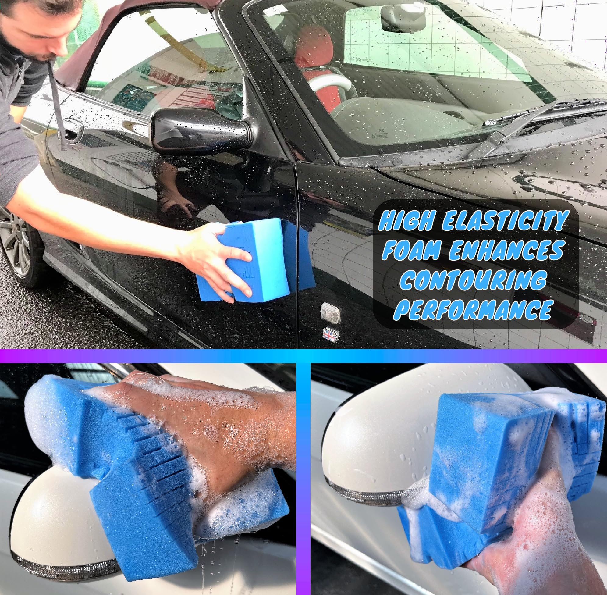 Esponja de lavado de coches, rejilla de espuma suave de corte cruzado grande, esponja súper absorbente, fácil agarre, herramientas de limpieza de coche sin arañazos, accesorios para automóviles