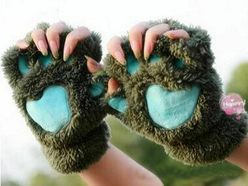 Neue Für Mädchen Frauen Bär Katze Klaue Pfote Handschuh Plüsch Handschuh Kostüm Warme Winter Halb Finger