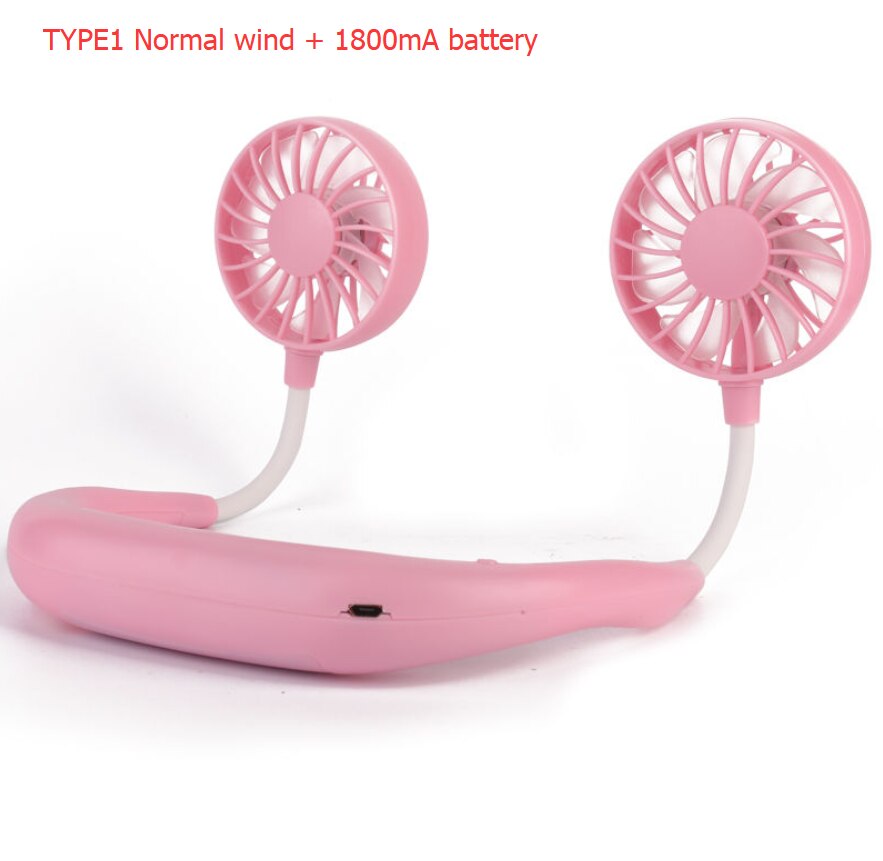 Mini USB Portable Fan Neck Fan Neckband With Rechargeable Battery Small Desk Fans handheld Air Cooler Light and Arama: Type1 Pink