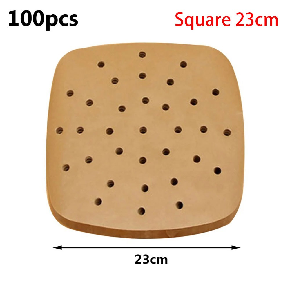 100 Stuks Houtpulp Papers Lucht Friteuse Papier Vierkante Ronde Non-stick Olie-absorberende Stoomboot Liners Bakken Gebruiksvoorwerpen keuken Bakvormen: Licht Geel
