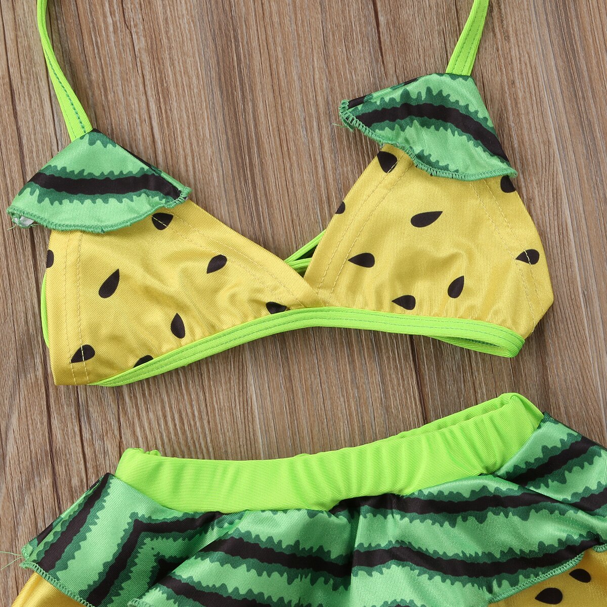 Baby Girl Yellow Watermelon Printed Ruffled Bikini Tankini Sets Kids Summer Beach Two Pieces Swimsuit Swimwear Bathing Suit