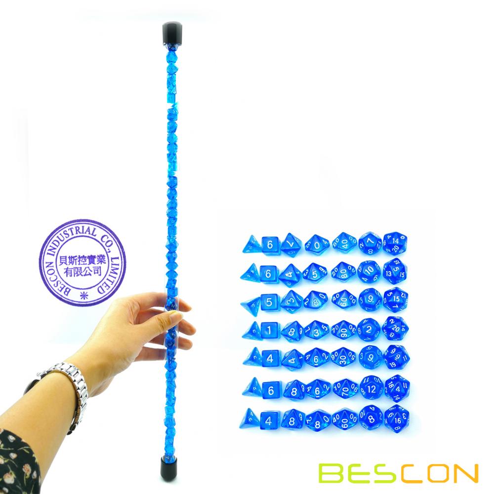 Bescon 49 Pcs Gem Blauw Mini Polyhedrale Dobbelstenen Set In Lange Buis, Sapphire Mini Dnd Rpg Dobbelstenen 7X7pcs, lange Stok Set