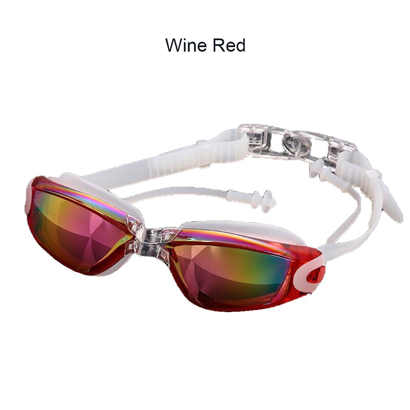 Nowy regulowany gogle gogle pływackie anty-mgła ochrona UV dla dzieci wodoodporny silikonowy lustrzane okulary pływackie: Wino czerwone