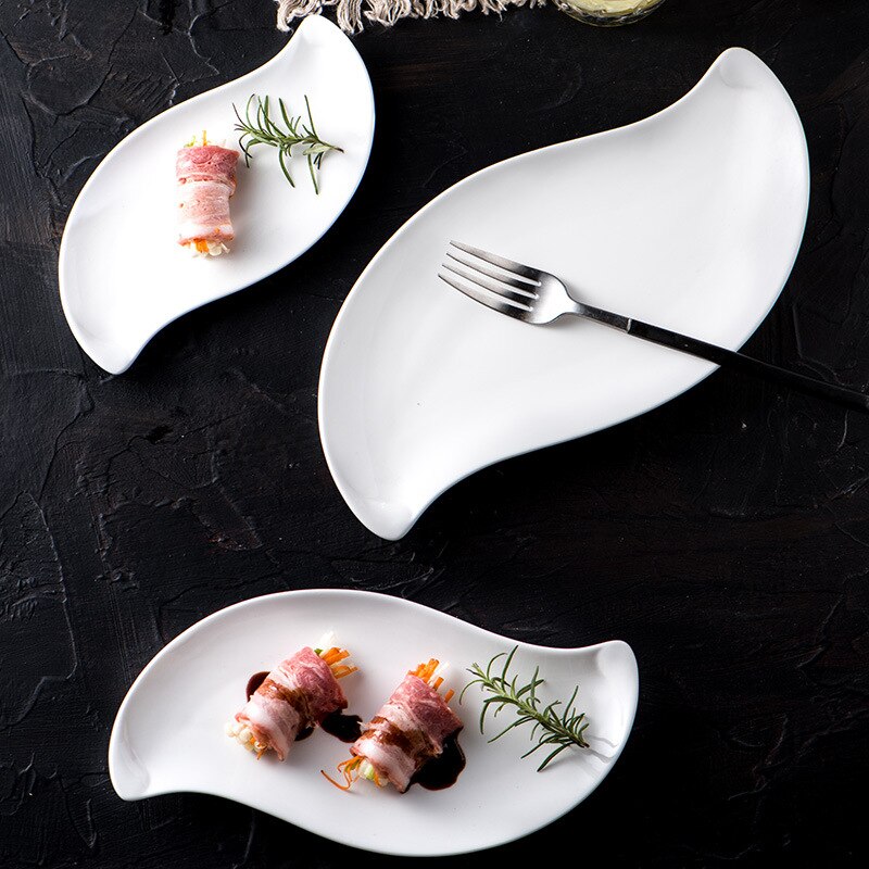 Irregular Mango Shape Dessert Plate Salad Plate White Ceramic Thickened Edges European Restaurant Cake Dish Serving Tray