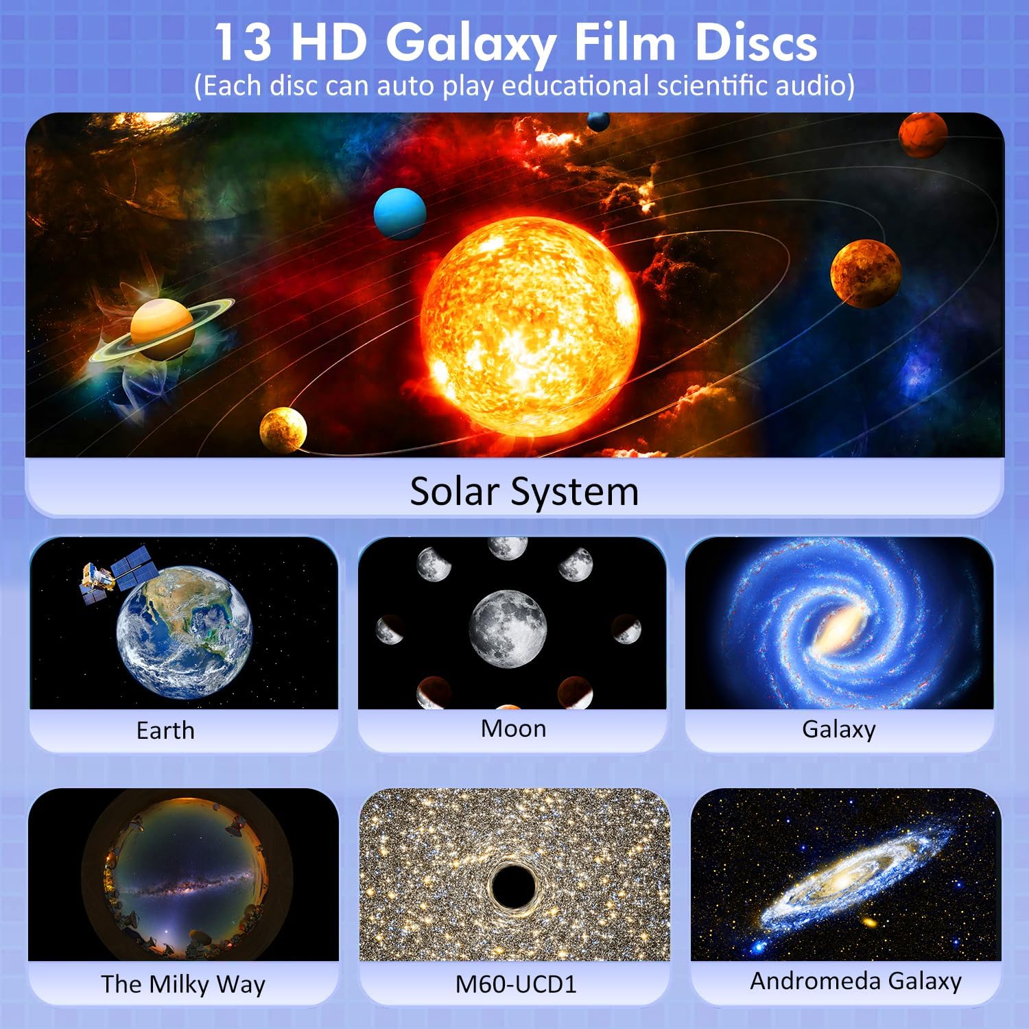 Galaxy Projector for Bedroom HD Image Star Projector 13 Film Discs kids Planetarium Projector with 360° Rotating and 1/2h Timer