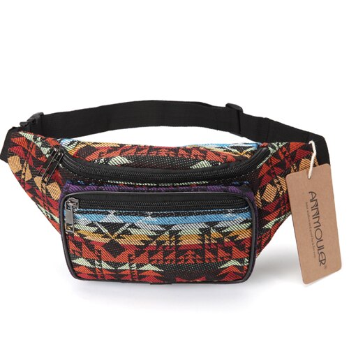 Annmouler Mode Vrouwen Taille Packs 6 Kleuren Stof Fanny Pack Dubbele Rits Borst Bag Bohemian Stijl Tribal Telefoon Riem Tas: No 1