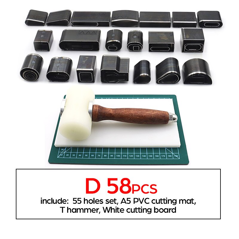 Multiple DIY Leather Hole Puncher Metal Hollow Hole Cutter Leather Punching with Hammer Sets DIY Handmade Leather Craft Tool Set: D