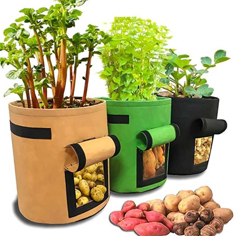 1 Pcs Geweven Stof Zakken Aardappel Teelt Planten Tuin Potten Plantenbakken Groente Planten Zakken Grow Bag Farm Home Tuin Zak