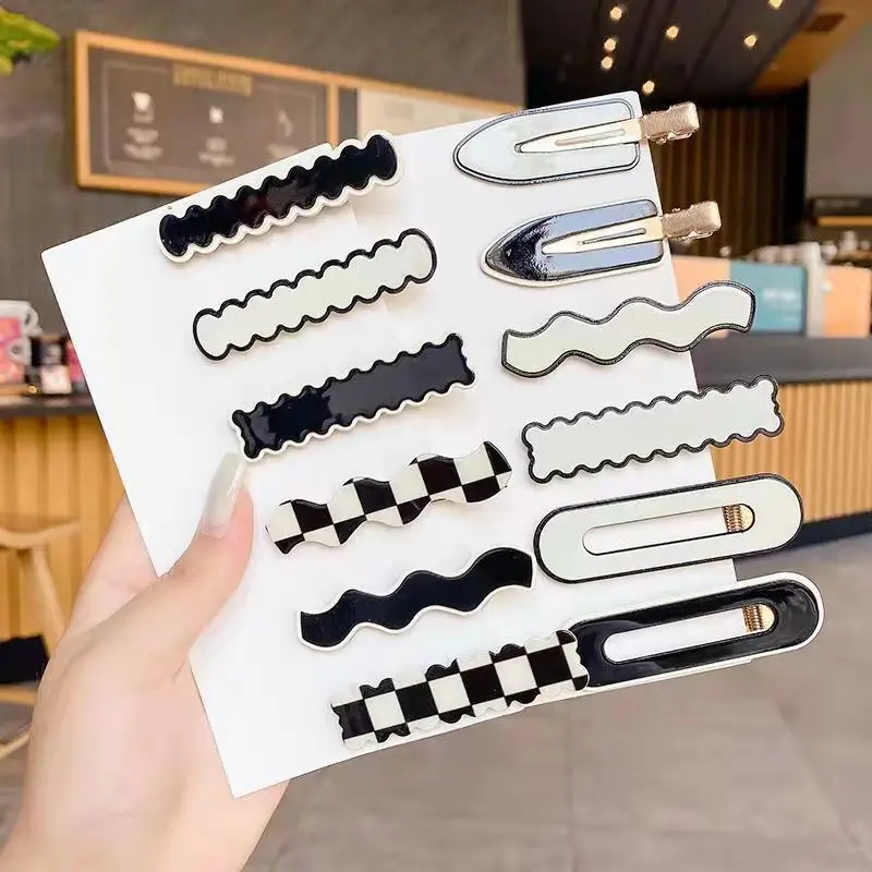 2PCS/SET Chessboard Grids Seamless Hair Clip for Women Girls No Bend Bangs Clips Duckbill Clip Hairpins Hair Styling Accessories