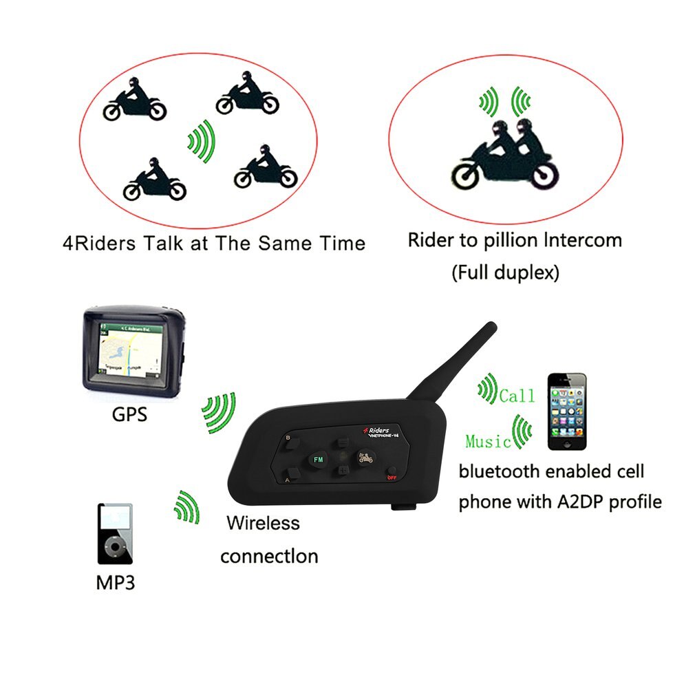 Talkie-walkie BT pour casque de moto, intercom pour 4 motocyclistes, pour le ski, , V4-1200M