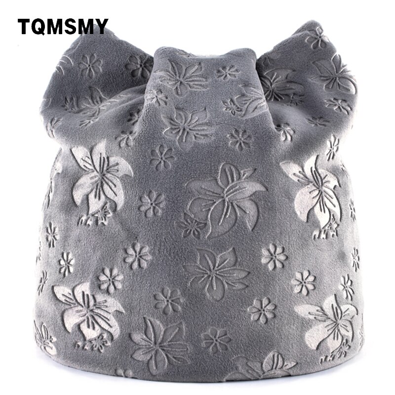 Tqmsmy herfst warme winter muts voor dames kattenoren skullies mutsen met oorkleppen petten dames bloemenprint mutsen tmdh 07