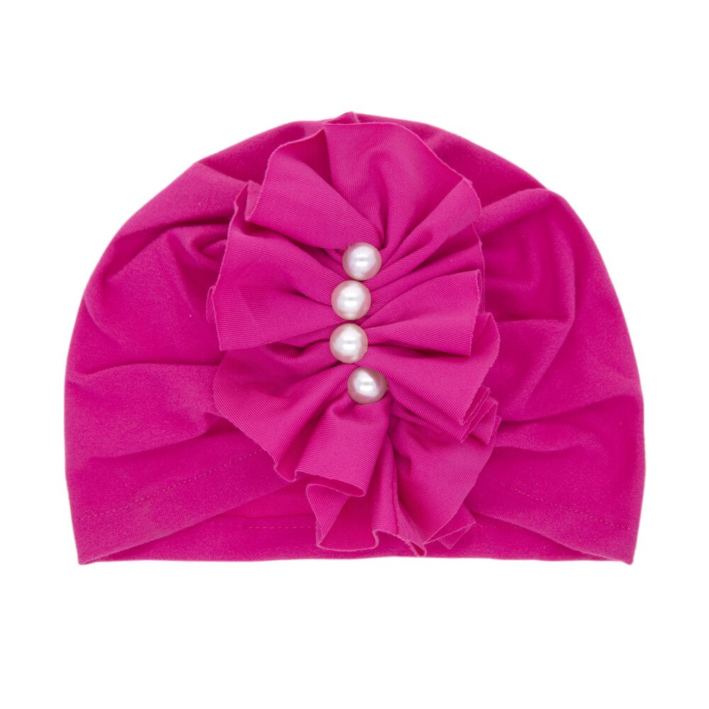 Chapeau imprimé pour bébé fille, 1 pièce, bonnet pour -né, accessoires de photographie en perle, printemps automne: Rose Red
