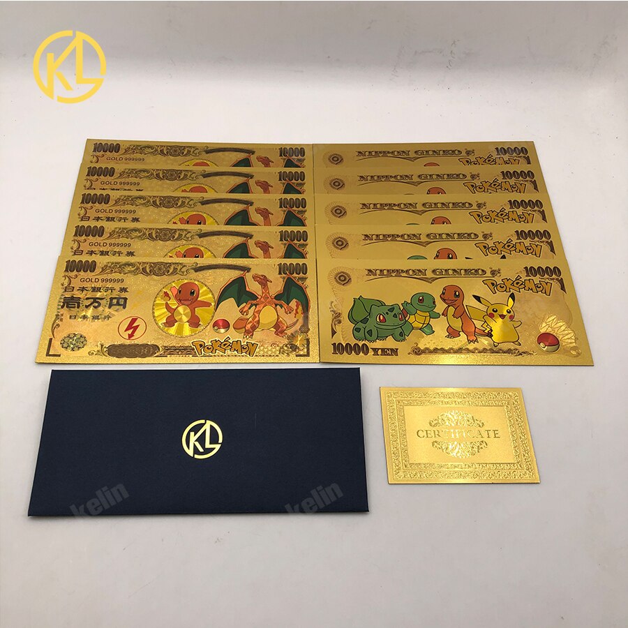 10 st/lot 10 typer japansk anime söta djur guldsedlar för samling souvenirsedlar: Armégrön