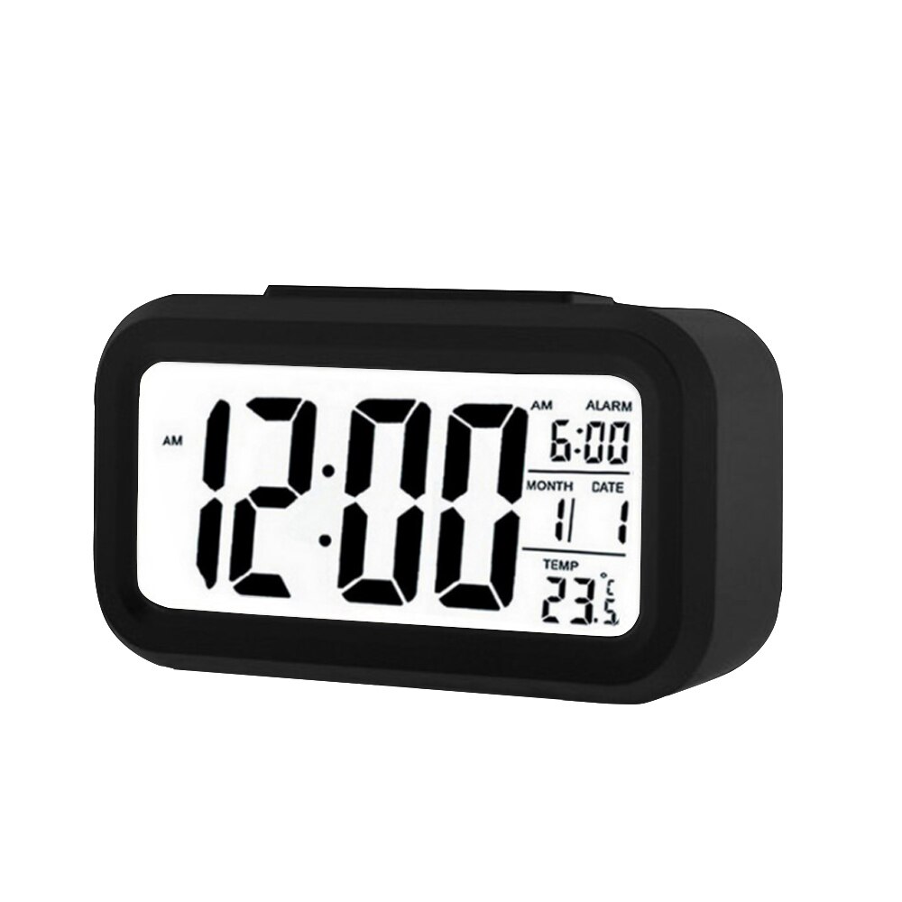 LED Digital Alarm Clock Electronic Digital Alarm Screen Desktop Clock For Home Office Backlight Snooze Data Calendar Desk Clocks: Black