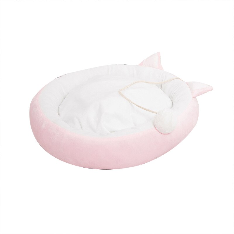 Lit rond et doux pour animaux de compagnie, niche d'hiver pour chiens et chatons, panier de couchage pour chatons et chatons, coussin de canapé confortable: Pink / L