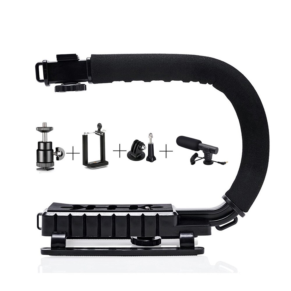 MAMEN Camera Gimbal Stabilizer With LED Studio Video Light&Microphone For DSLR Photography Vlog Shooting Handheld Stabilizer: C