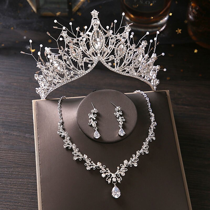 Ensemble de bijoux indiens pour mariée, Collection de mariage, accessoires de mariage pour femmes, couronne, diadème, collier, boucles d&#39;oreilles