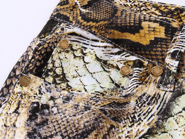 Moruancle heren slangenprint jeans slim gekleurde stretch hiphop denim broek voor heren