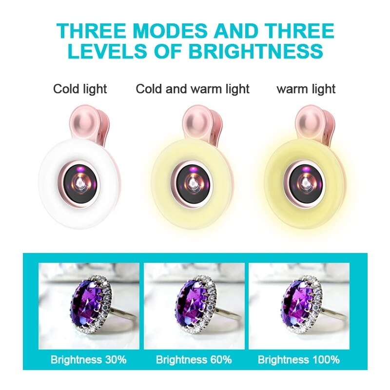 Draagbare Selfie Led Ring Flash Light Voor Wimpers 53 Led Selfie Lamp Lichtgevende Ring Clip 15X Fotografie Telefoon Macro Vullen licht