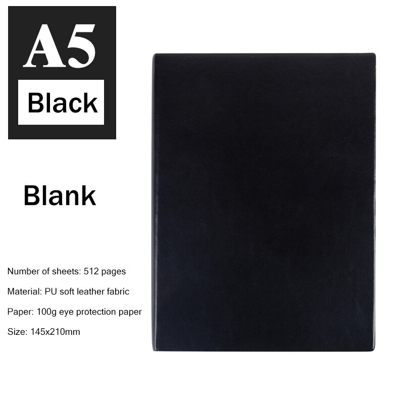 Soft Faux Leather Super Thick 512 Pages Blank Notebook A5 Daily Notebook Life Records Best for 3-4 Years Writing Office: Black
