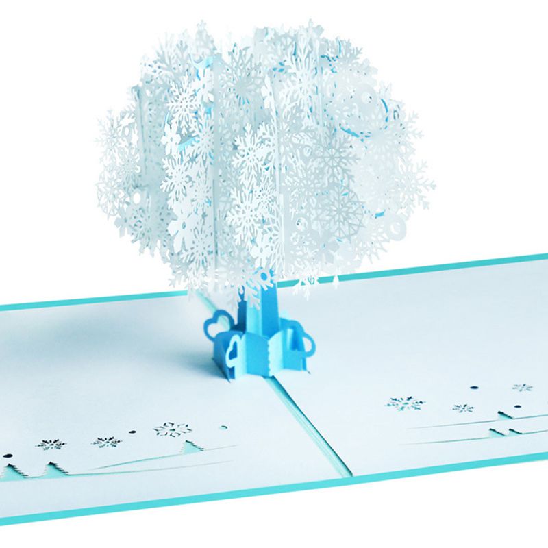 -Christmas Cards 3D Pop Up White snowflake Handmade Custom Greeting Cards Christmas Souvenirs Postcards