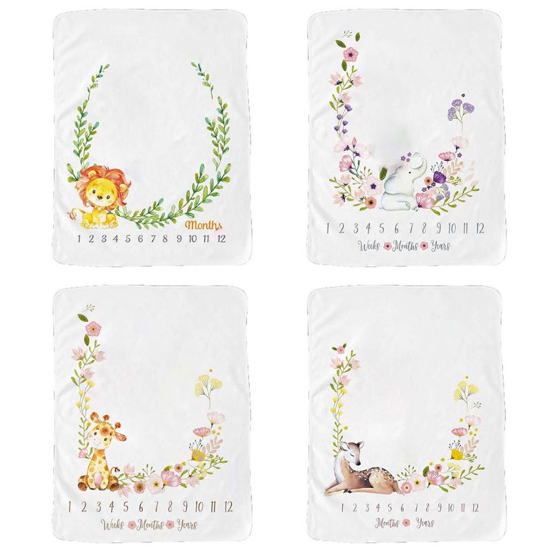 Baby Monthly Record Growth Milestone Blanket Animal Pattern Photography Props R2JF