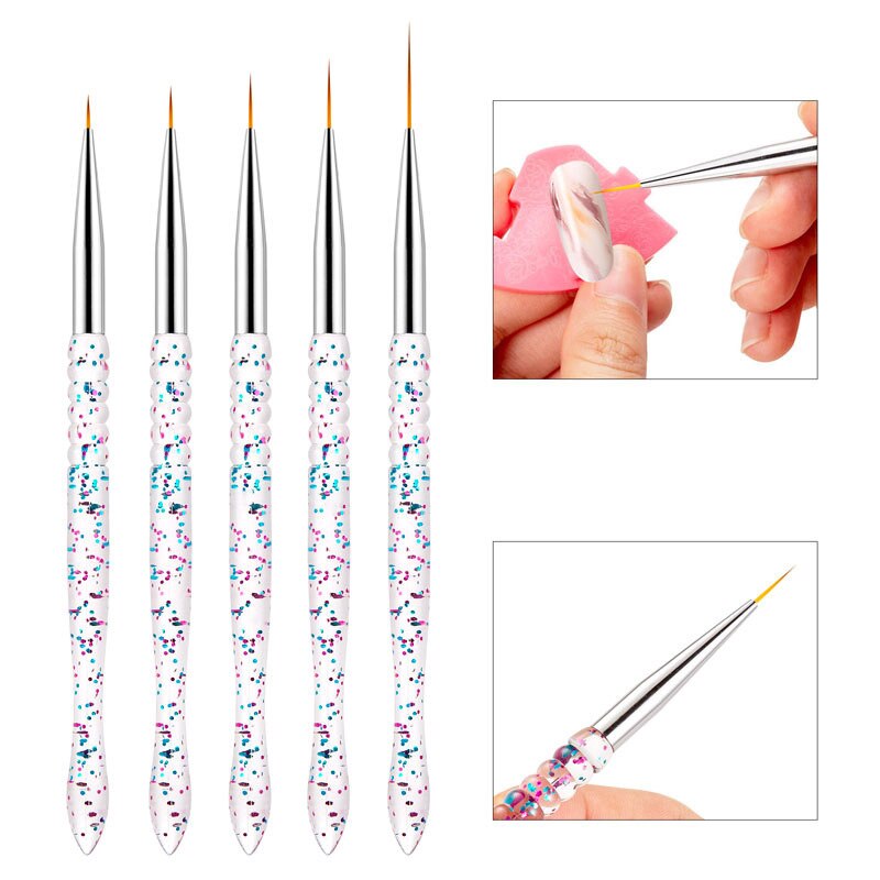 5/7/8 Stuks Nail Art Liner Tekening Pen Brush Diy Uv Gel Nail Lijn Strepen Schilderen Pen acryl Handvat Manicure Tool 7/9/11/15/20Mm