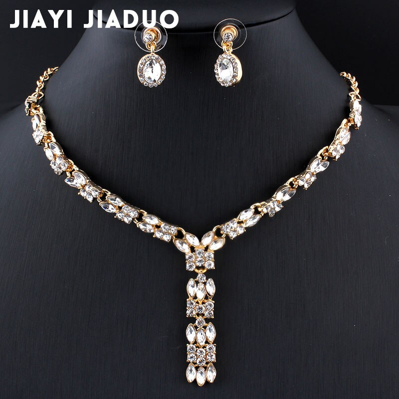 Jiayijiaduo Exquisite Hochzeit Schmuck Sets Für Frauen Charme Halskette Ohrringe Set Kleid Rot Kristall Gold Farbe Weihnachten Präsentieren