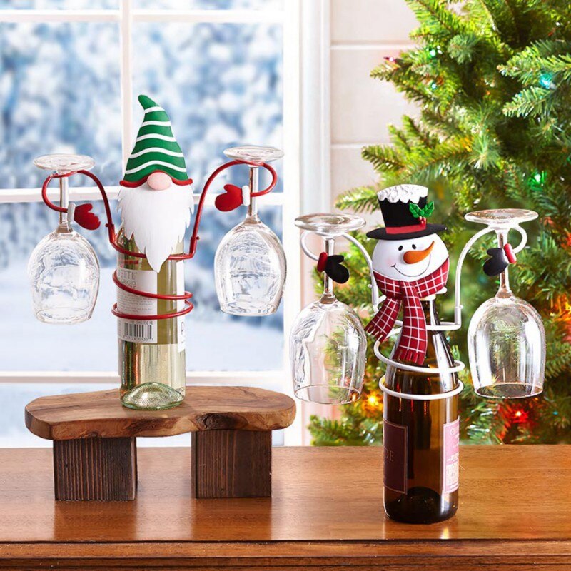 Portabottiglie di vino di natale portabicchieri di babbo natale casa desktop calice espositore ornamenti per decorazioni natalizie