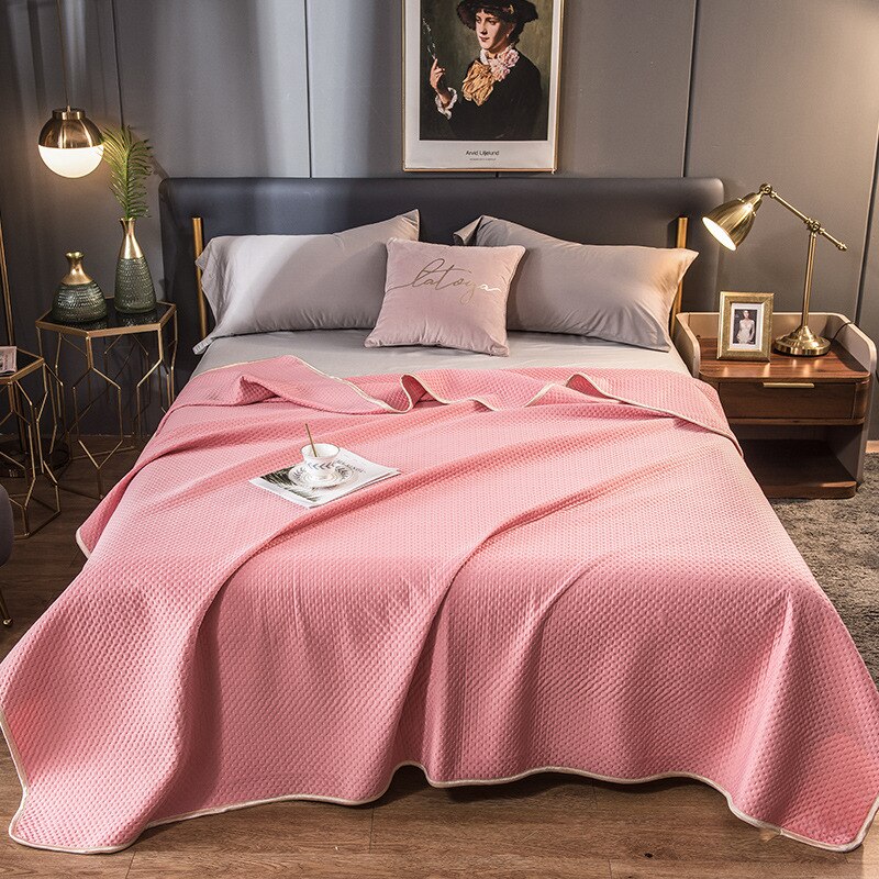 Washable Cool Silk Summer Quilt Pure Color Sleeping Thin Comforter Adult Children Air Conditioner Quilts: 150cmx200cm / light bluish green