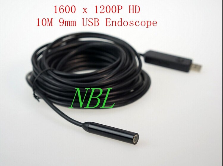 10 M 9mm USB Industriële Endoscopen HD Waterdichte Draad Endoscoop 1/6 VGA CMOS 2MP 6 * LED Borescopen Video Camera met Doos