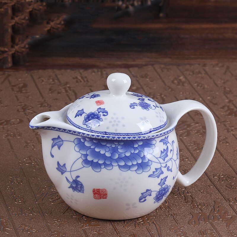 Traditionel kinesisk håndlavet blå og hvid porcelæn tekande 350ml med te si keramisk tekande sæt: 2