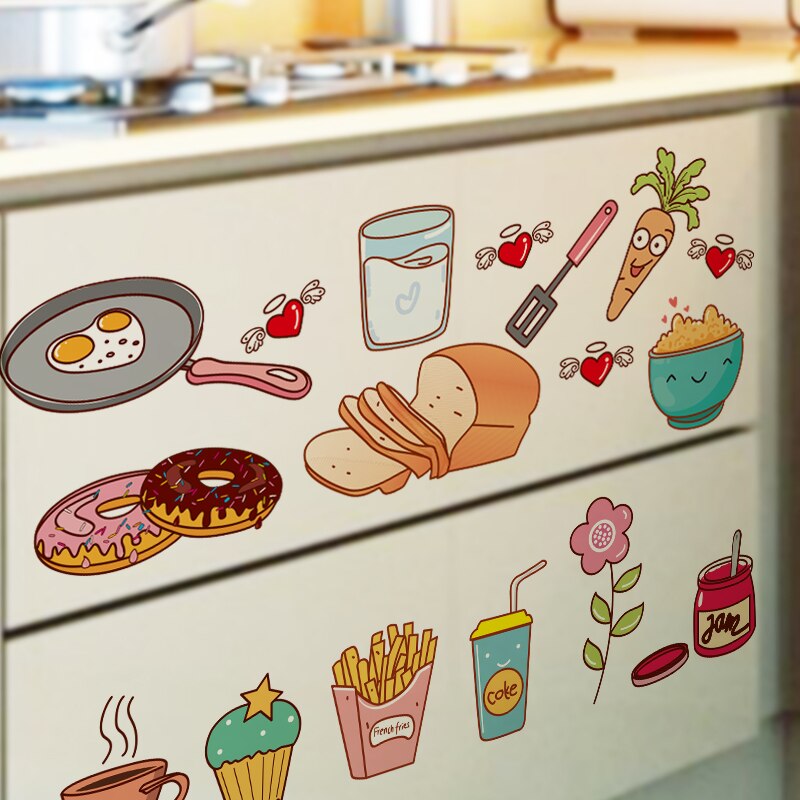 Food Pattern Self Adhesive Vinyl Removable Decal for Kitchen Cabinet Decor Home Decoration PVC Wall Stickers Mural