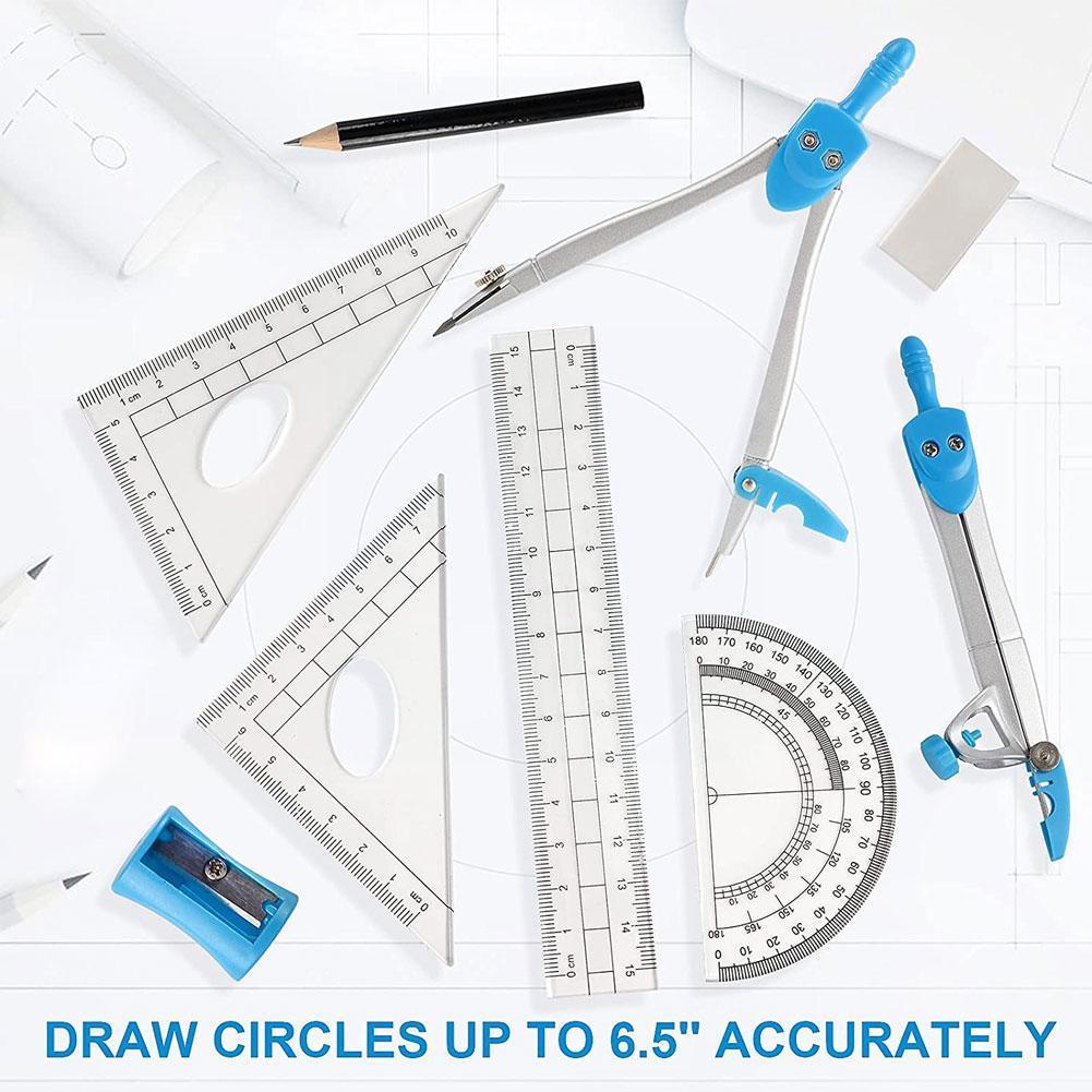 1 Set Plastic Metal Ruler Geometry Protractor Maths School Mathematical Stationery Drawing Compasses Students For Office Ru H9L9