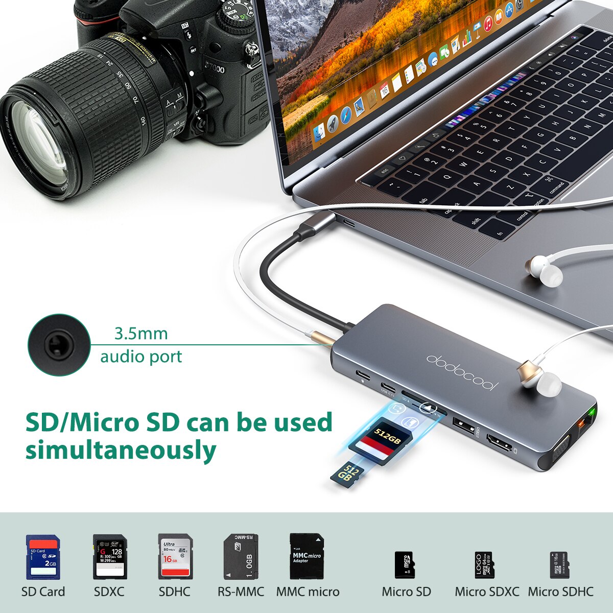 dodocool 14 IN 1 USB C HUB Multiport USB-C Hub PC Laptop Type C hub Plug and Play USB 3.0 Hub for MacBook Pro Huawei Mate 30