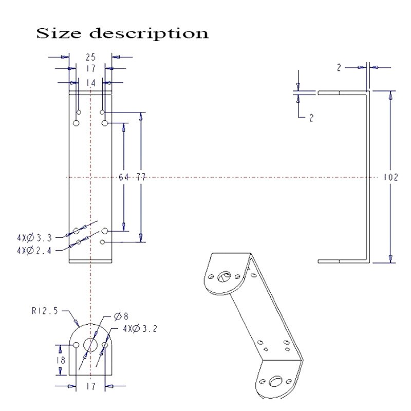 U-shaped bracket balance trolley bracket mini inverted pendulum bracket 25mm motor support seat