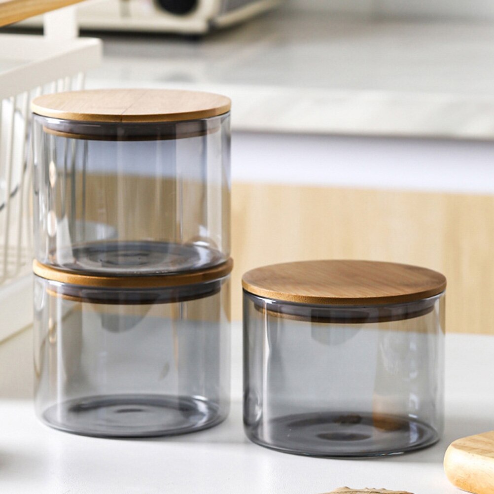 Bocal de stockage de fruits secs en verre, récipient de cuisine scellé avec couvercle en bois # h5 1 pièce