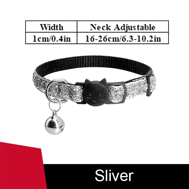 Breakaway Cat Collar with Bell Flea Cat Collar for Cats Cute Cat Collar Pet Product Cat Collar Charm Quick Release Cat Collar: Sliver