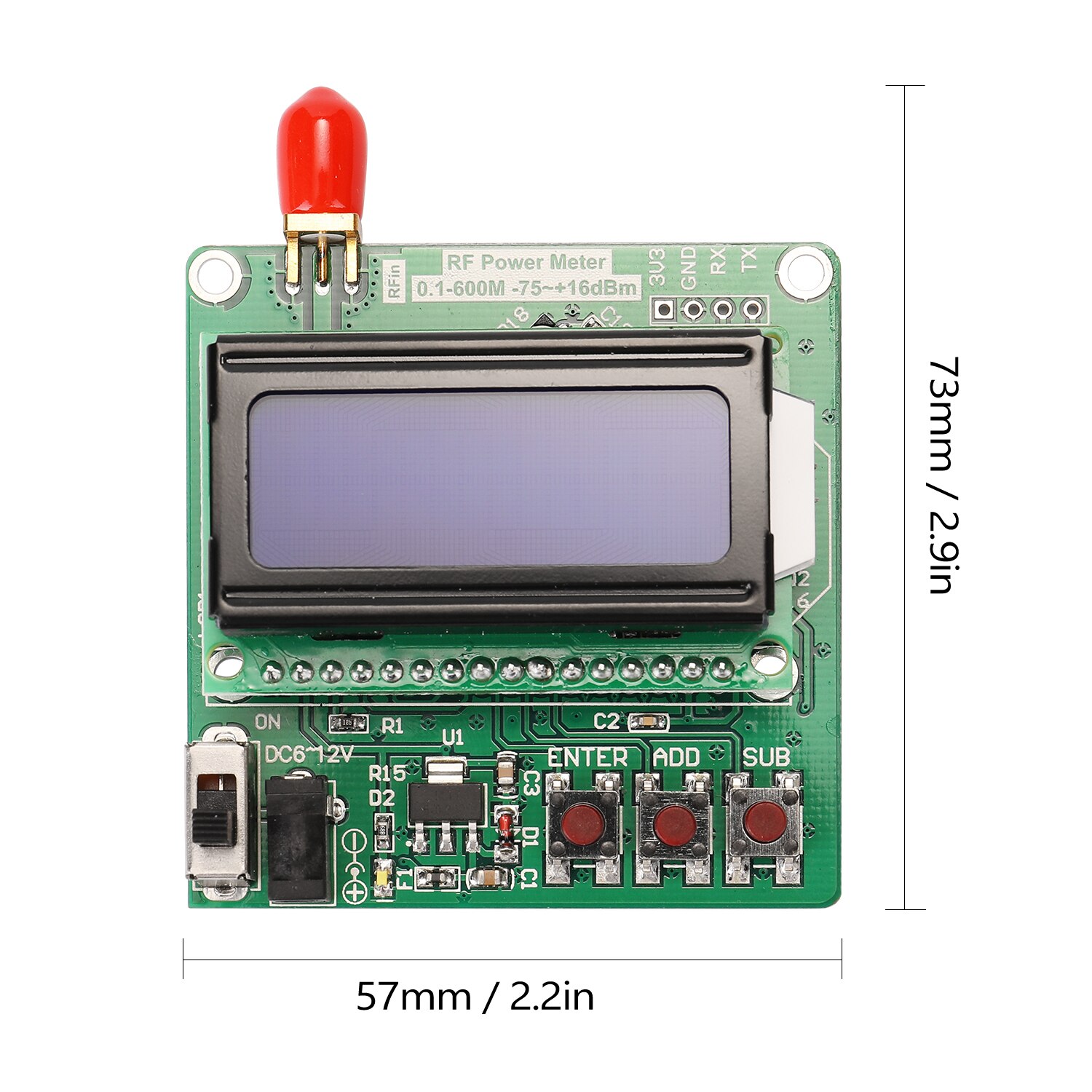Módulo medidor de potencia RF con pantalla Digital de retroiluminación LCD-75 ~ + 16dBm 0,1-600MHz medidor de potencia RF con valor de atenuación por radiofrecuencia