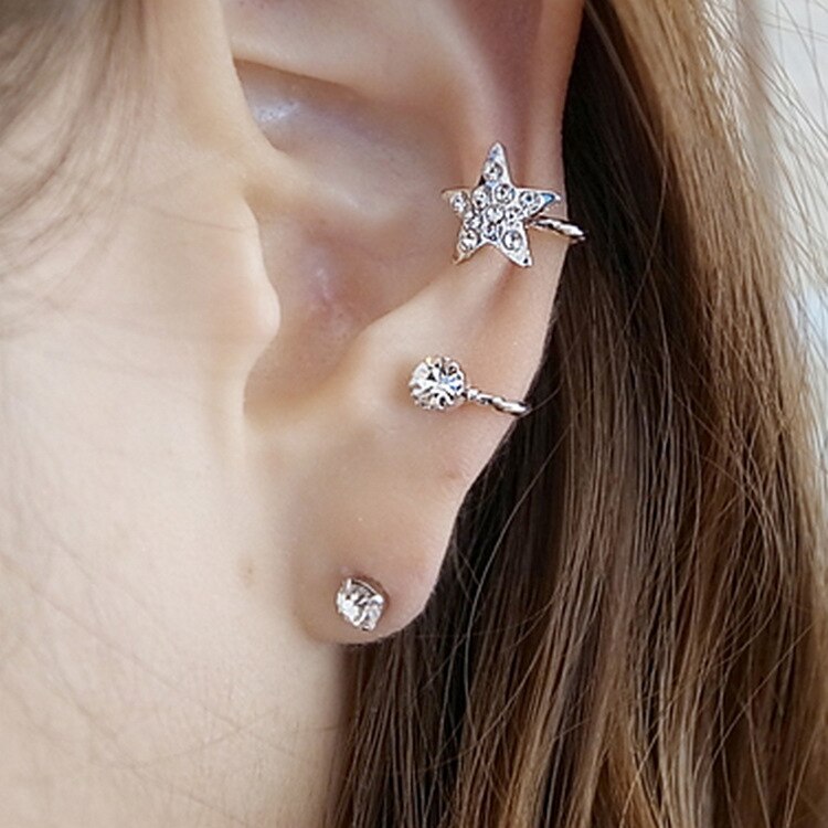 1 Pc Goth Ear Cuffs for Women Single Ear Clips Jewelry Accessories Star Crystal Clip On Earrings No Pierced Earring No Ear Hole